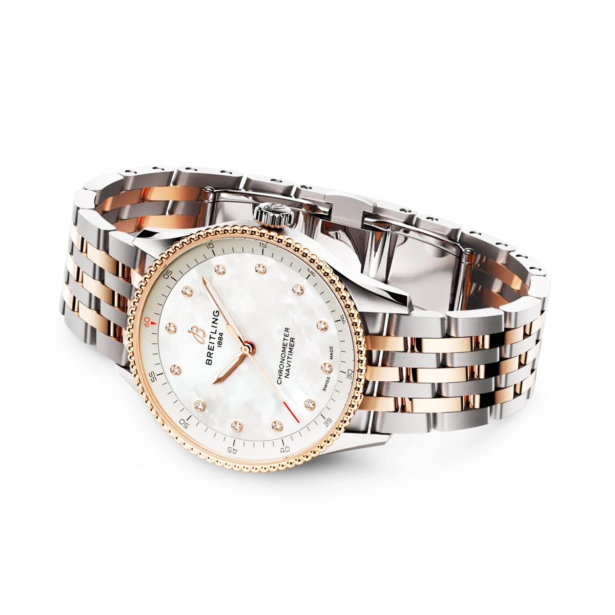 Navitimer 32mm Two-Tone White Mother of Pearl Diamond Dial Watch