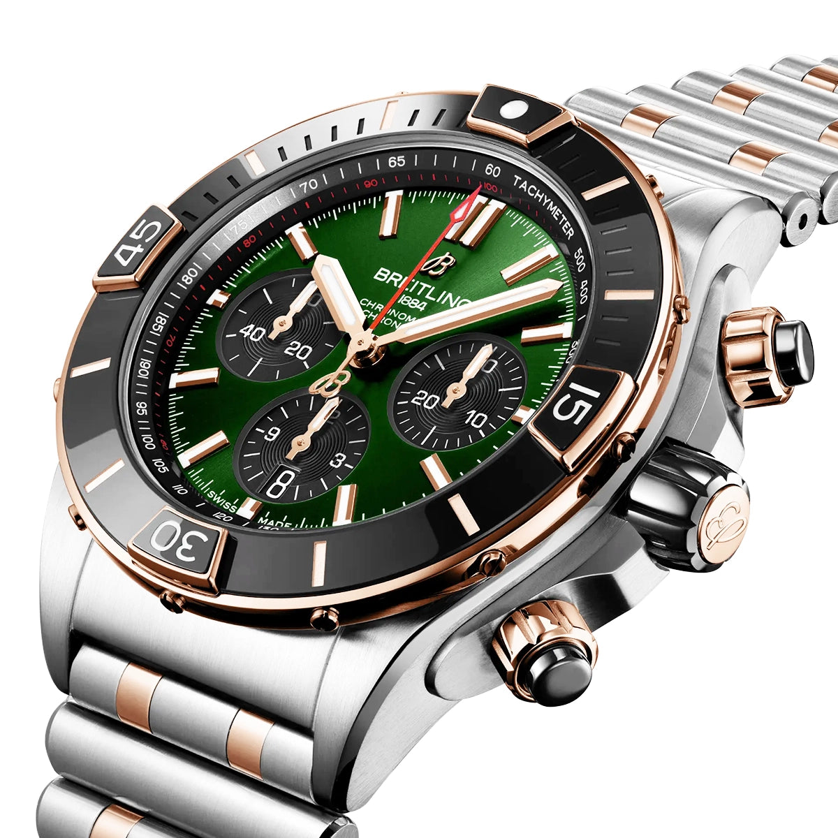 Super Chronomat 44mm Two-Tone Green Dial Automatic Bracelet Watch