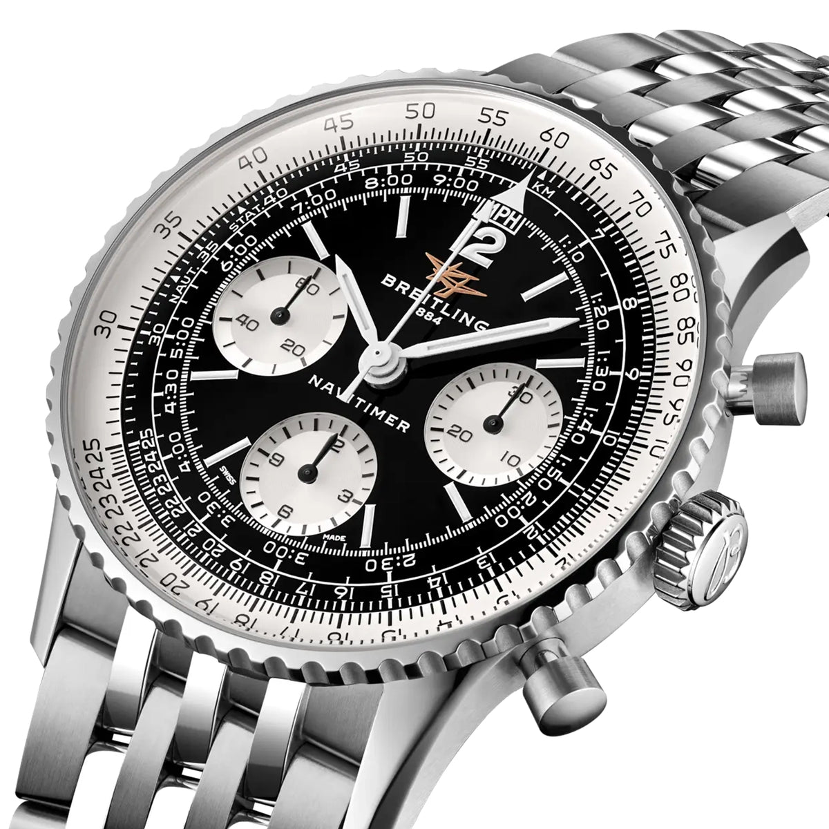 Breitling Navitimer Chronograph 41mm Black Panda Dial Mens Bracelet Watch - Berry's Jewellers