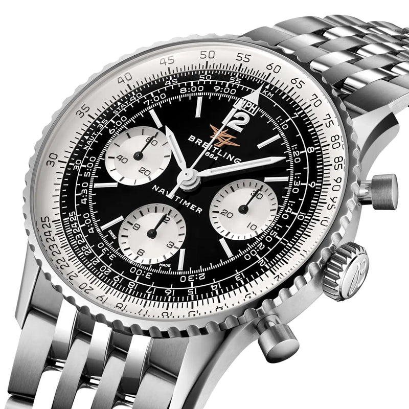 Breitling Navitimer Chronograph 41mm Black Panda Dial Mens Bracelet Watch - Berry's Jewellers