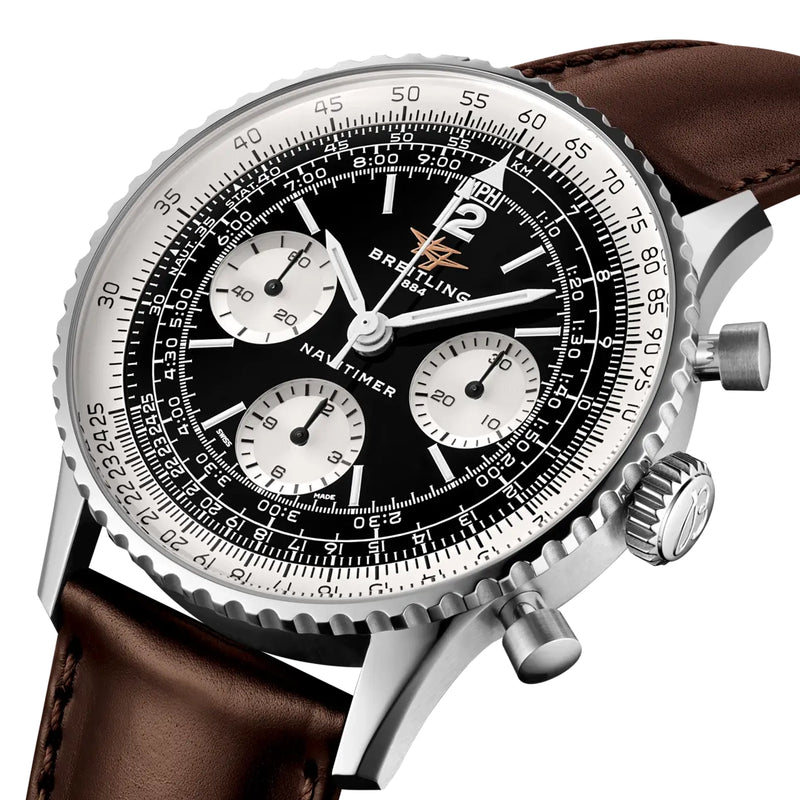 Breitling Navitimer Chronograph 41mm Black Panda Dial Mens Strap Watch - Berry's Jewellers