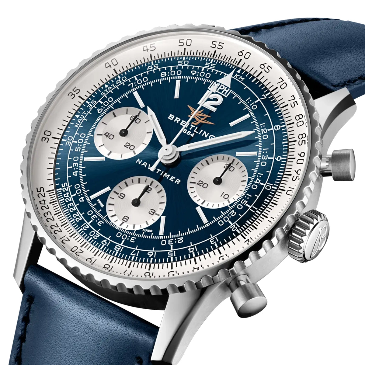 Breitling Navitimer Chronograph 41mm Sunray Blue Dial Mens Strap Watch - Berry's Jewellers