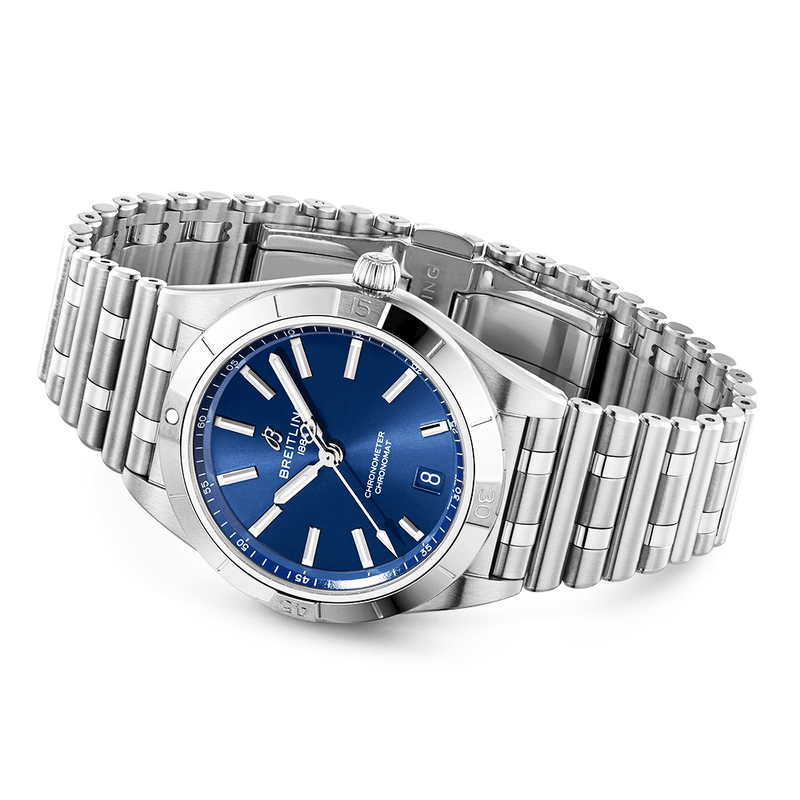 Breitling Chronomat 36mm Blue Sunray Dial Ladies Bracelet Watch - Berry's Jewellers