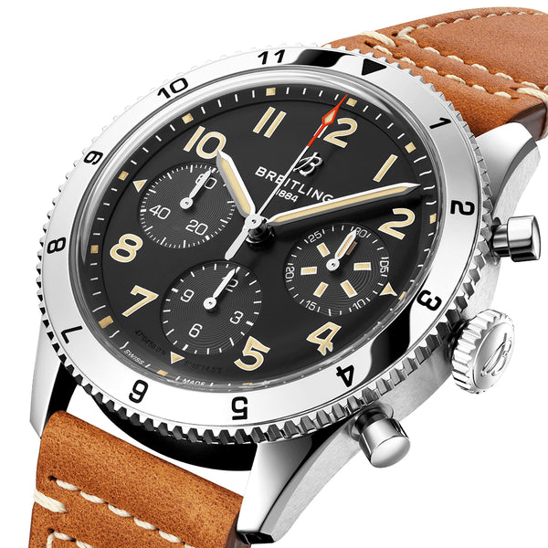 Breitling Classic AVI P-51 GMT Mustang 42mm Black Dial Chronograph Watch - Berry's Jewellers