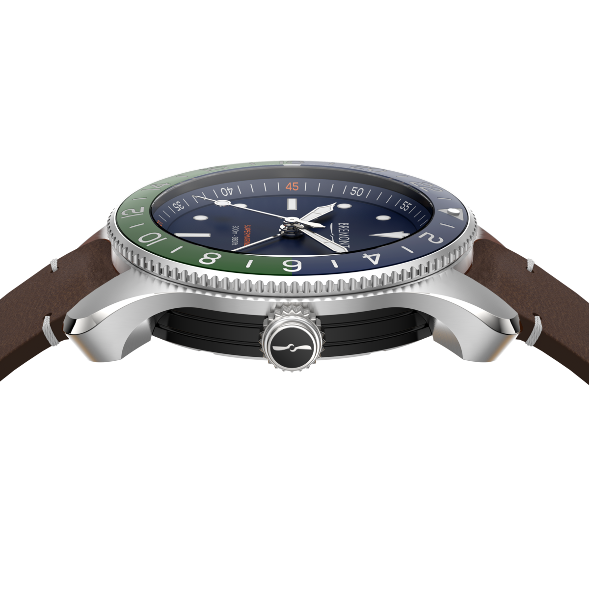 Supermarine S302 GMT Blue / Green Men's Leather Strap Watch