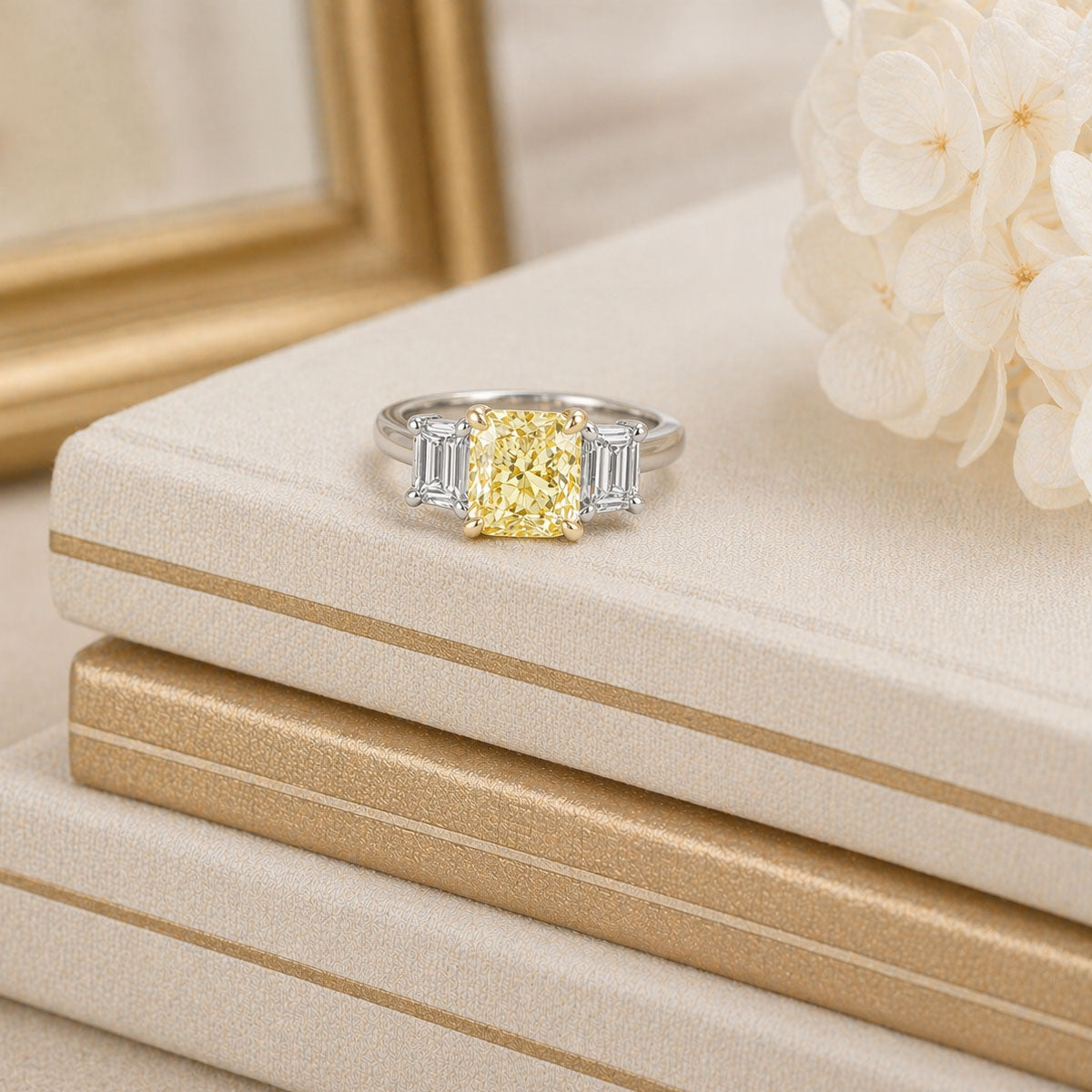 Berry's Platinum Fancy Yellow Radiant Cut Diamond Three Stone Ring - Berry's Jewellers
