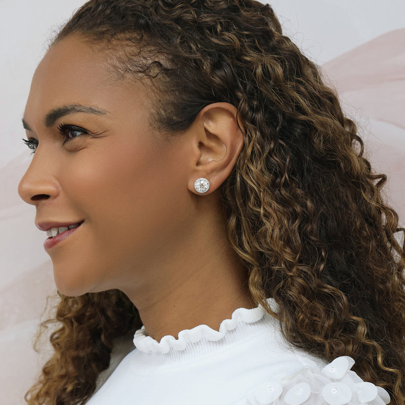 Berry's 18ct White Gold Diamond Round Brilliant Cut Diamond Halo Earrings - Berry's Jewellers