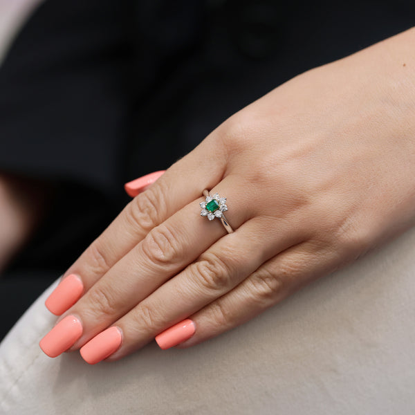 Berry's 18ct White Gold Emerald And Diamond Cluster Ring - Berry's Jewellers