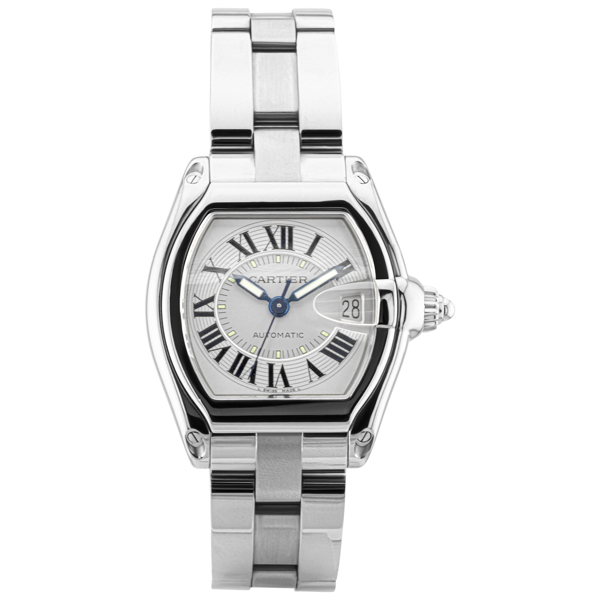 Cartier Roadster Silver Dial Steel Automatic Bracelet Watch