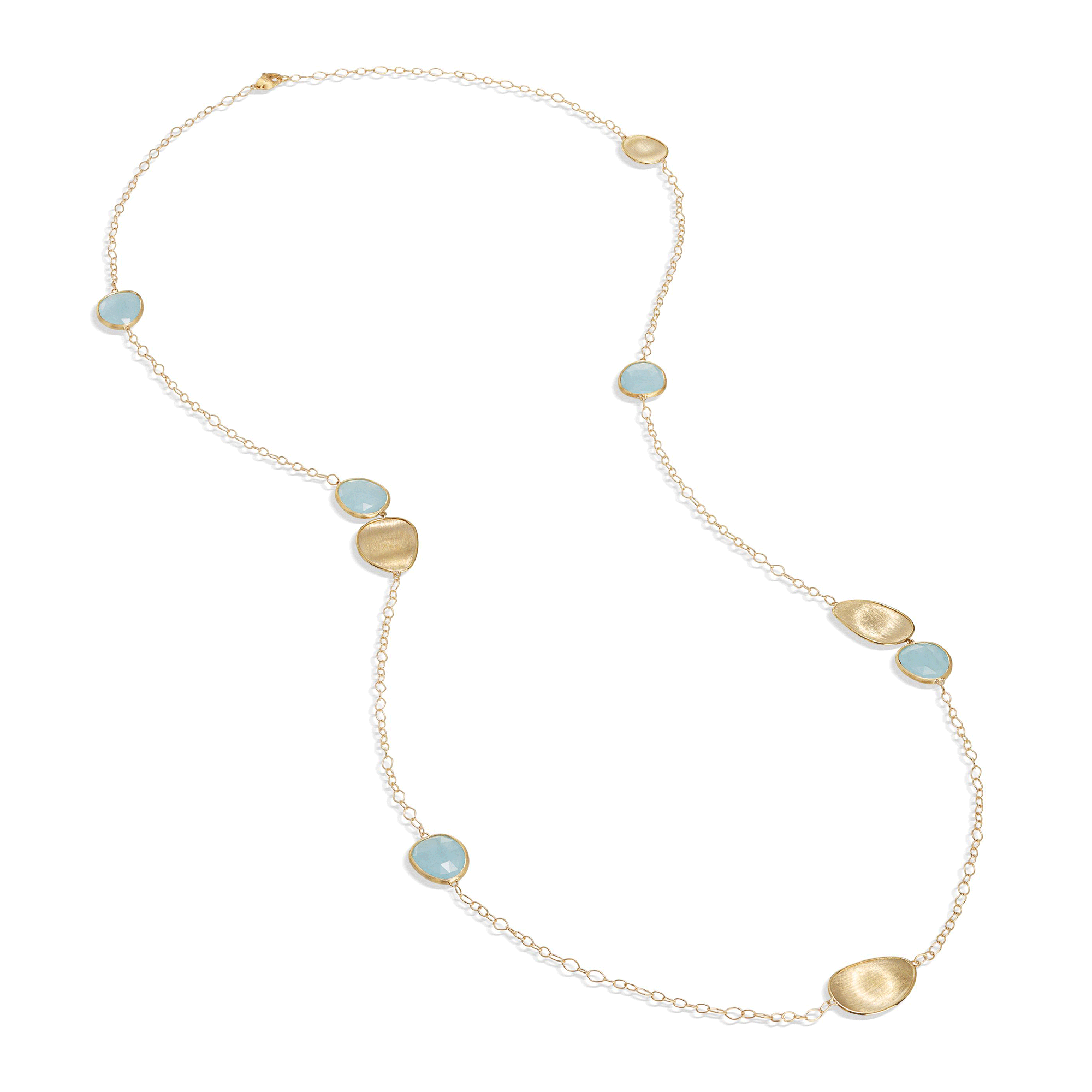 Lunaria 18ct Yellow Gold Opaque Faceted Aquamarine Long Necklace