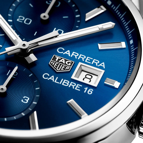 TAG Heuer Carrera 41mm Blue Dial Automatic Chronograph Bracelet Watch - Berry's Jewellers