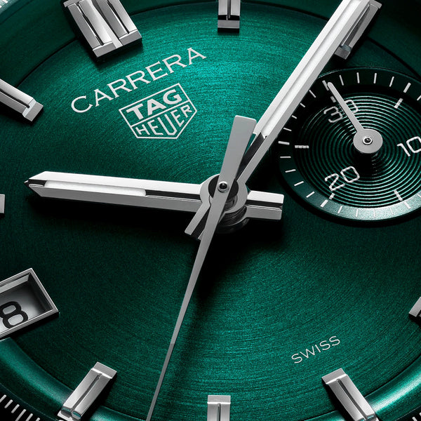 TAG Heuer Carrera DATO 39mm Green Dial Automatic Chronograph Strap Watch - Berry's Jewellers