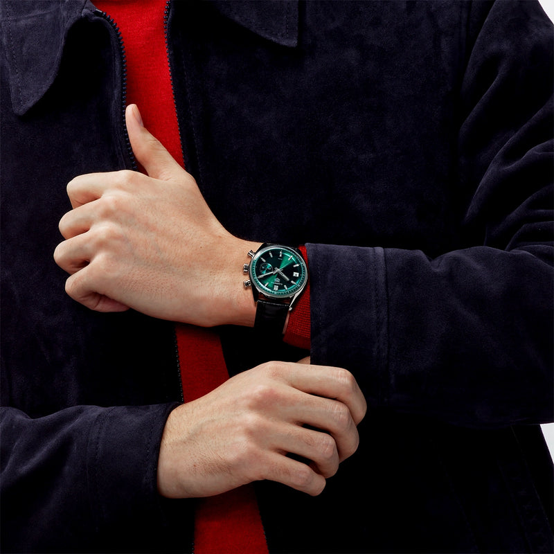 TAG Heuer Carrera DATO 39mm Green Dial Automatic Chronograph Strap Watch - Berry's Jewellers