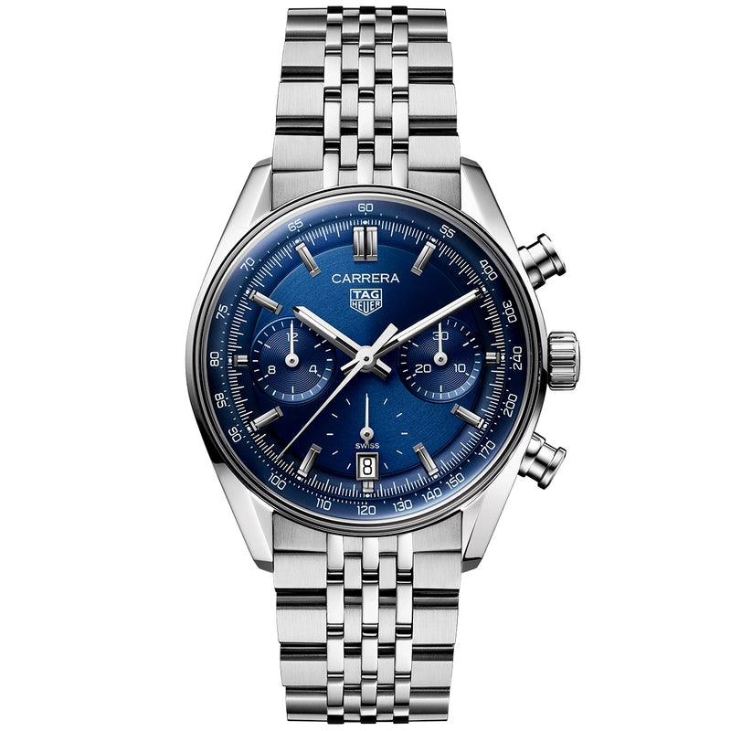 TAG Heuer Carrera 39mm Blue Dial Automatic Chronograph Bracelet Watch - Berry's Jewellers