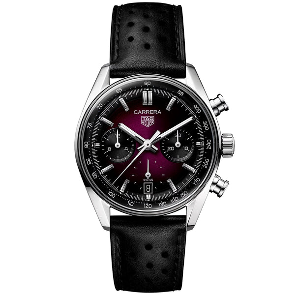TAG Heuer Carrera 39mm Purple Gradient Dial Automatic Chronograph Strap Watch - Berry's Jewellers