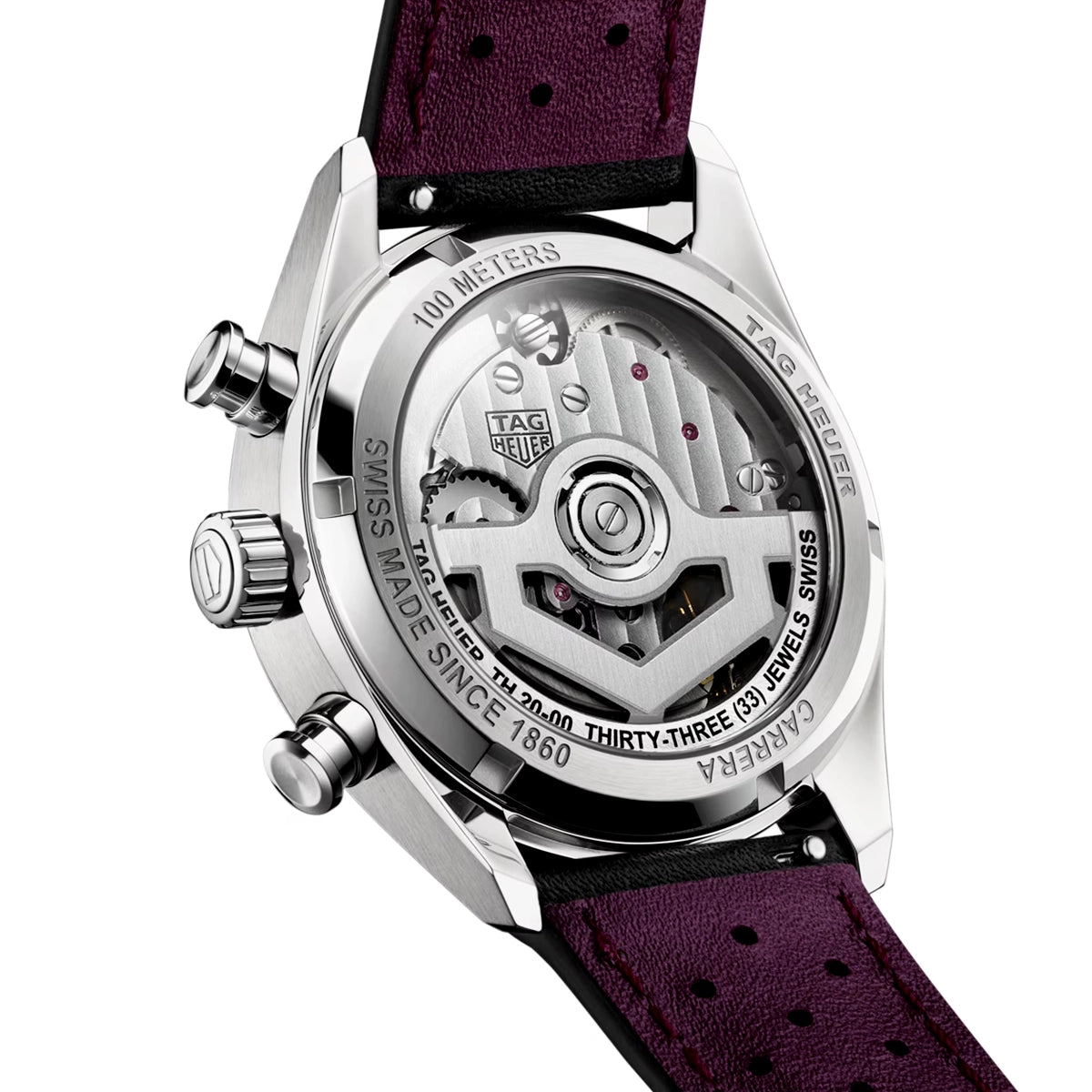 TAG Heuer Carrera 39mm Purple Gradient Dial Automatic Chronograph Strap Watch - Berry's Jewellers