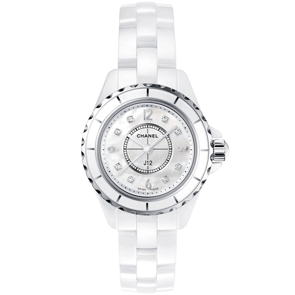 CHANEL J12 White Ceramic 29mm Diamond Dial Ladies Bracelet Watch - Berry's Jewellers