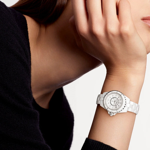 CHANEL J12 White Ceramic 29mm Diamond Dial Ladies Bracelet Watch - Berry's Jewellers