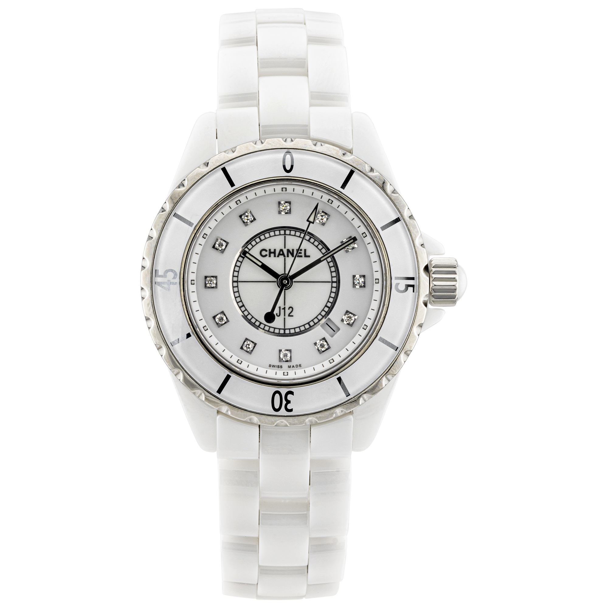 CHANEL J12 33mm White Ceramic Diamond Set Ladies Watch (2010)