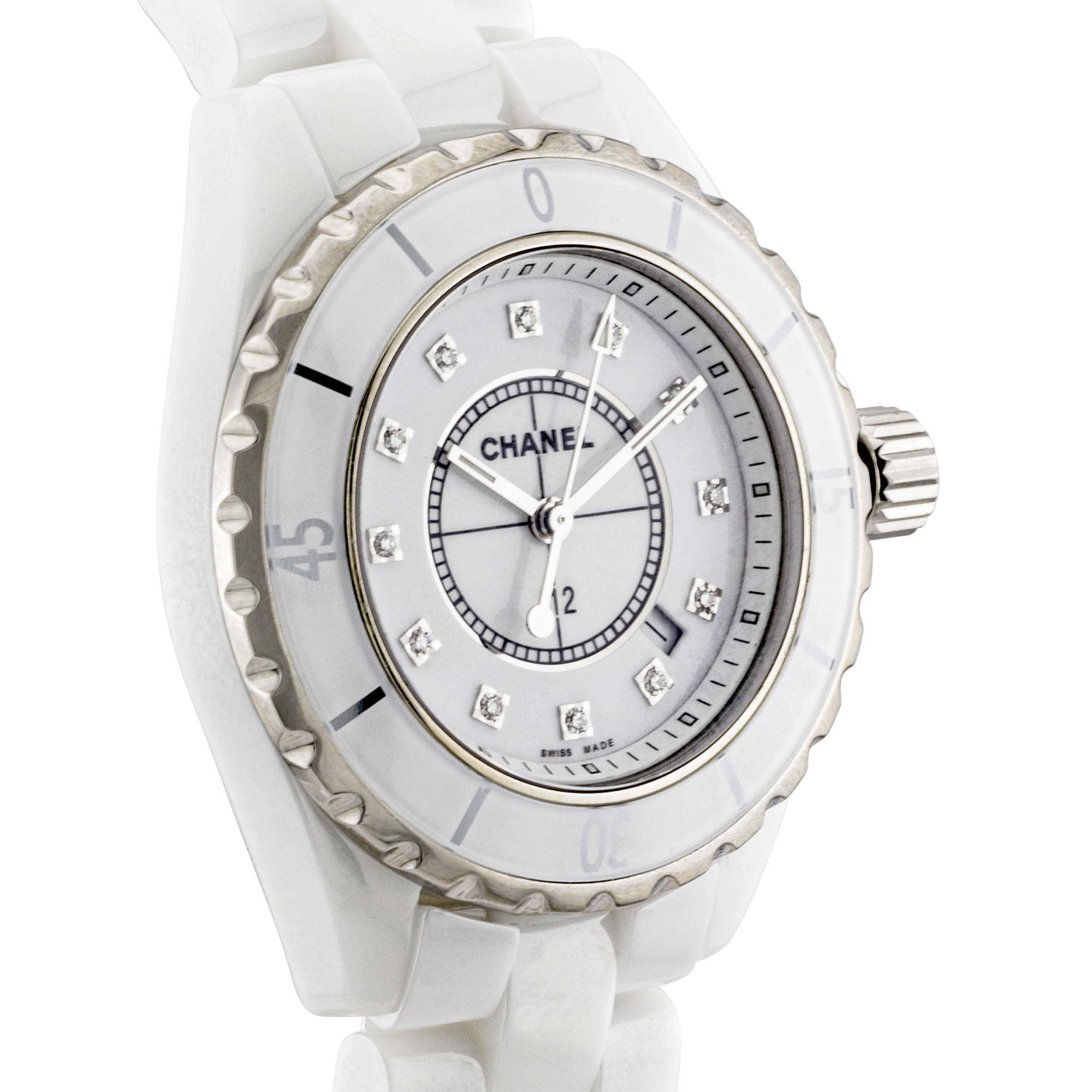 CHANEL J12 33mm White Ceramic Diamond Set Ladies Watch (2010)