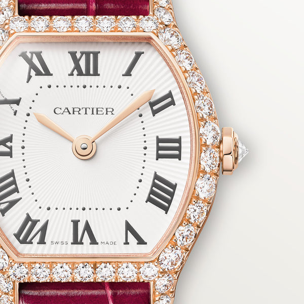Cartier Tortue Mini Pink Gold Diamond Set Red Strap Watch - Berry's Jewellers