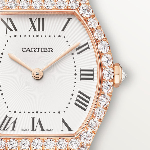 Cartier Tortue Small Pink Gold Diamond Set Red Strap Watch - Berry's Jewellers