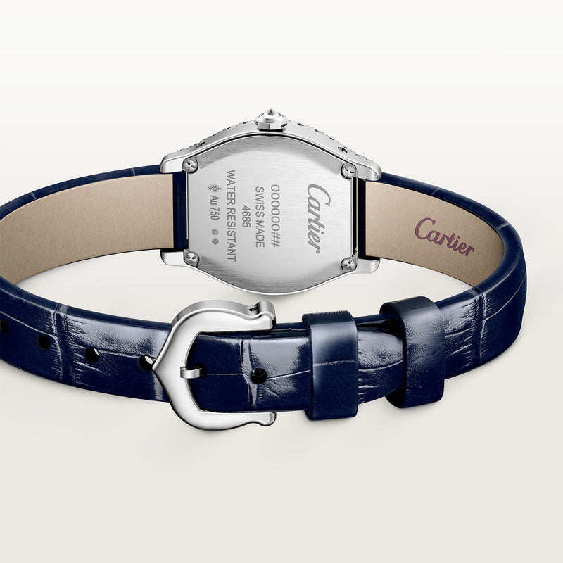 Cartier Tortue Mini White Gold Diamond Set Navy Strap Watch - Berry's Jewellers