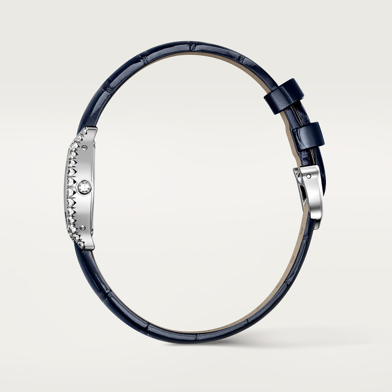 Cartier Tortue Mini White Gold Diamond Set Navy Strap Watch - Berry's Jewellers