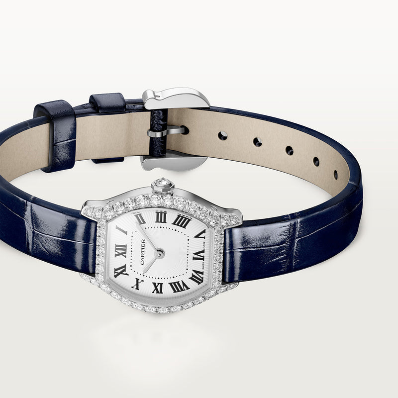 Cartier Tortue Mini White Gold Diamond Set Navy Strap Watch - Berry's Jewellers