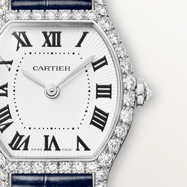 Cartier Tortue Mini White Gold Diamond Set Navy Strap Watch - Berry's Jewellers