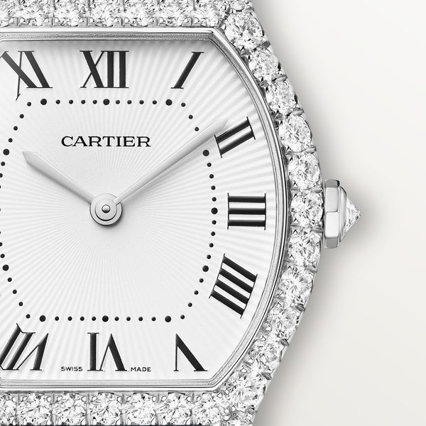 Cartier Tortue Small White Gold Diamond Set Navy Strap Watch - Berry's Jewellers