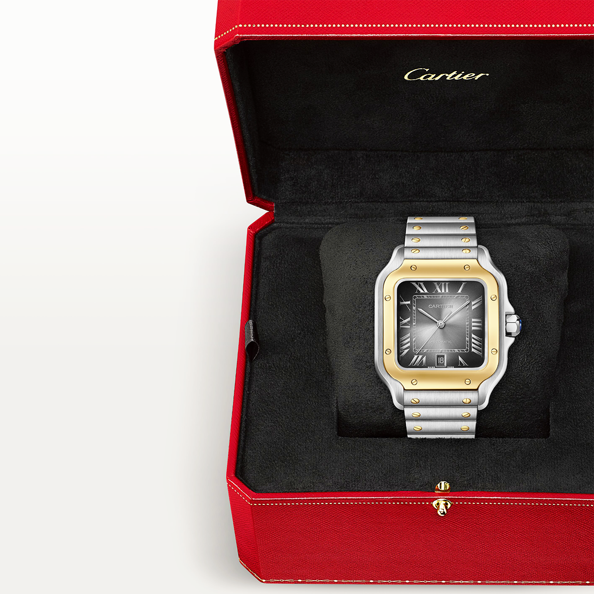 Santos de Cartier Large Two-Tone Grey Dial Bracelet/Strap Watch