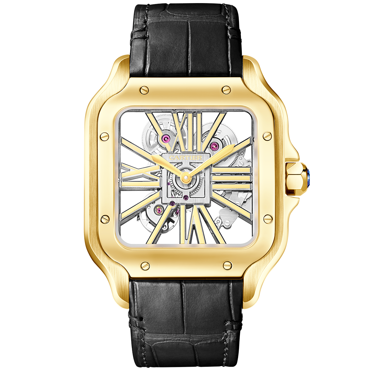 Santos de Cartier Large 18ct Yellow Gold Men's Skeleton Dial Watch