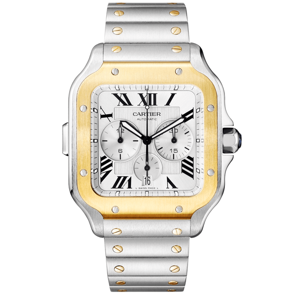 Cartier Santos de Cartier XL Chronograph Two-Tone Silver Dial Watch - Berry's Jewellers
