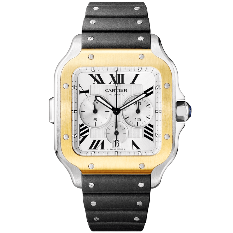 Cartier Santos de Cartier XL Chronograph Two-Tone Silver Dial Watch - Berry's Jewellers
