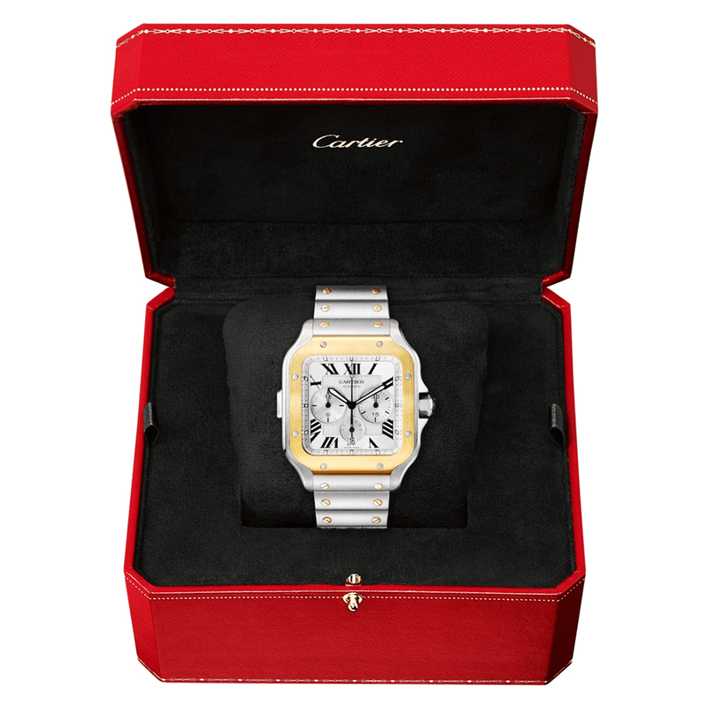 Cartier Santos de Cartier XL Chronograph Two-Tone Silver Dial Watch - Berry's Jewellers