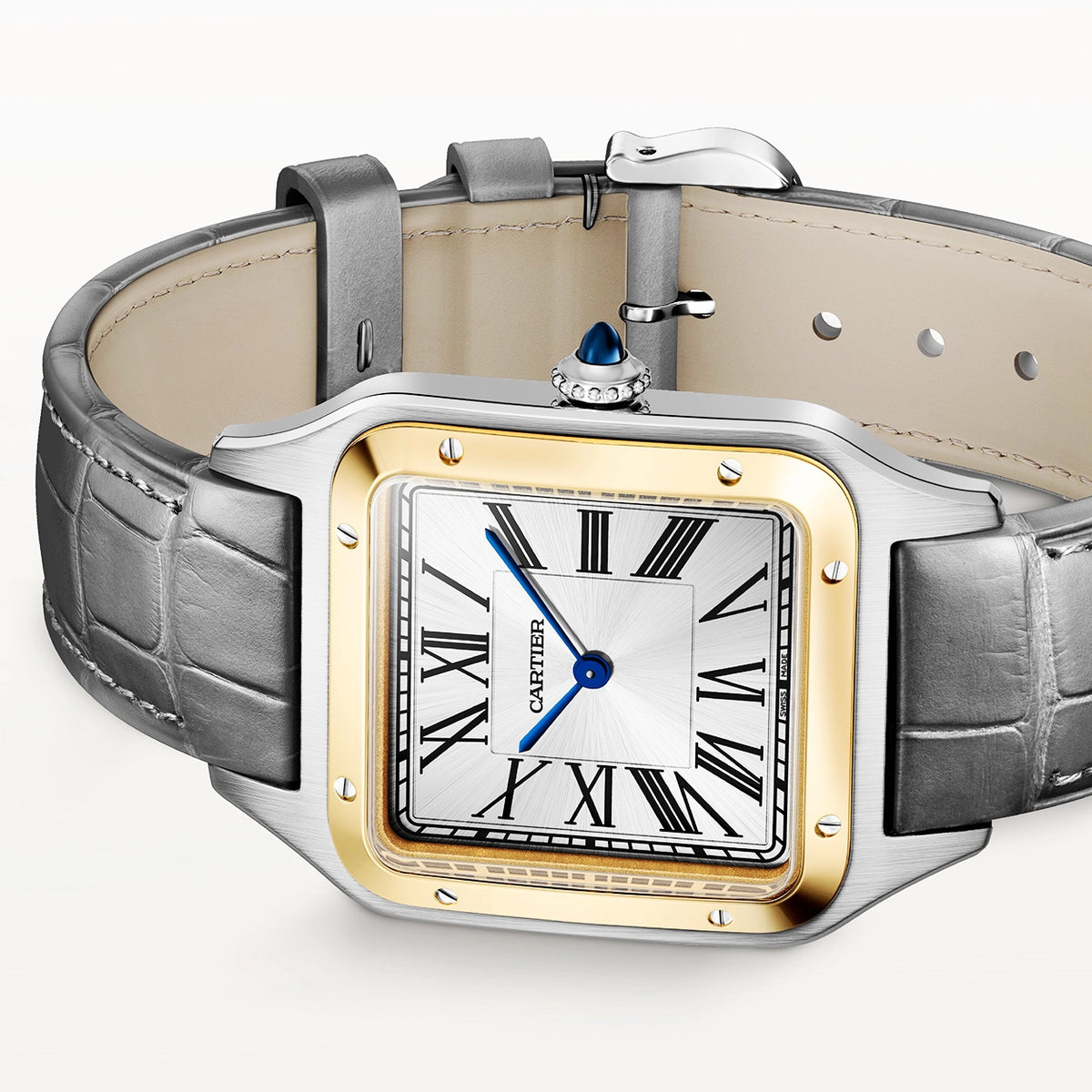 Santos-Dumont Large & 18ct Yellow Gold Steel Leather Strap Watch