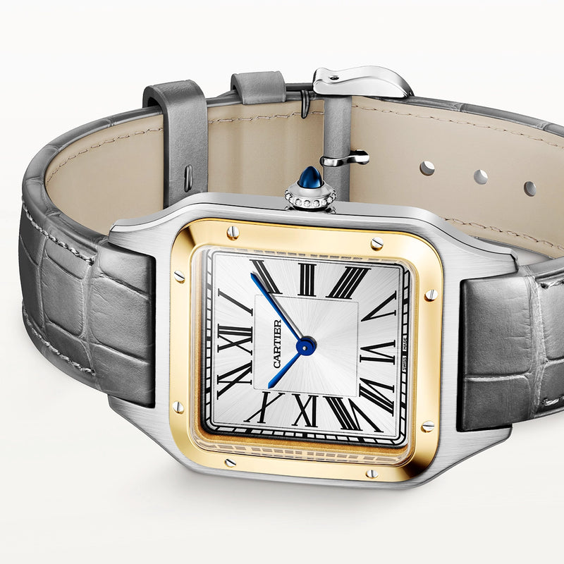 Santos-Dumont Large & 18ct Yellow Gold Steel Leather Strap Watch