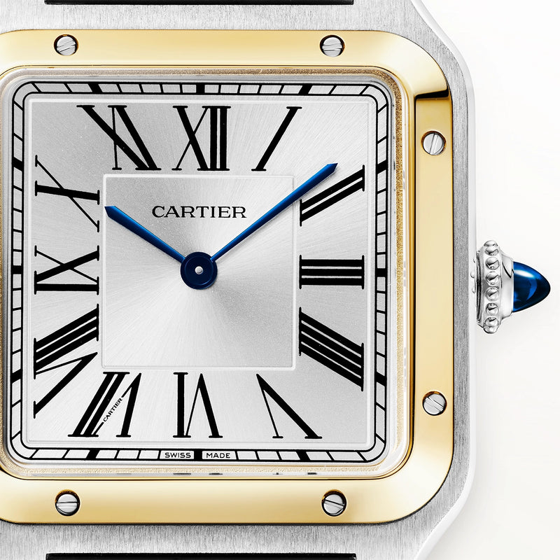 Santos-Dumont Large & 18ct Yellow Gold Steel Leather Strap Watch