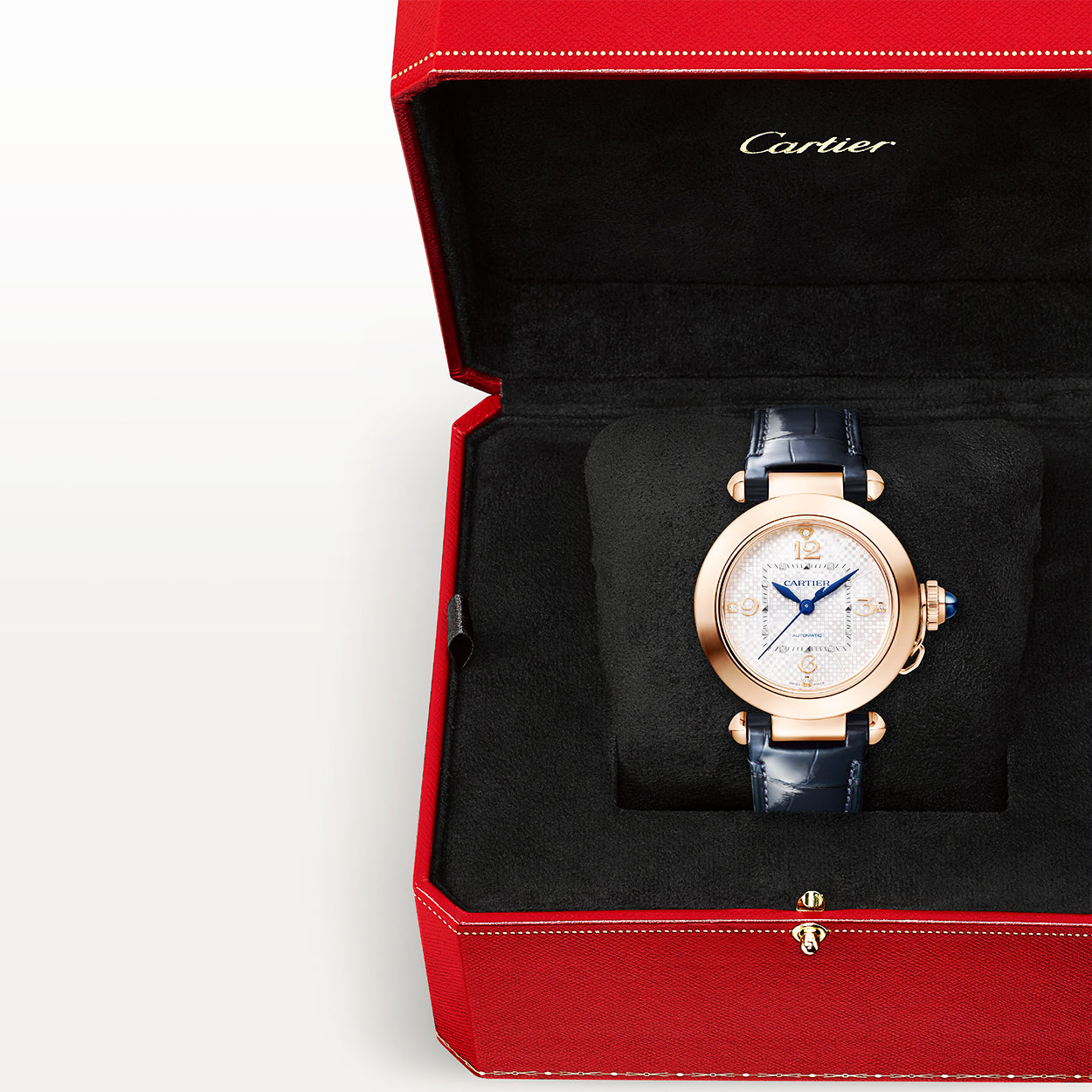 Pasha de Cartier 35mm 18ct Rose Gold Diamond Dial Strap Watch
