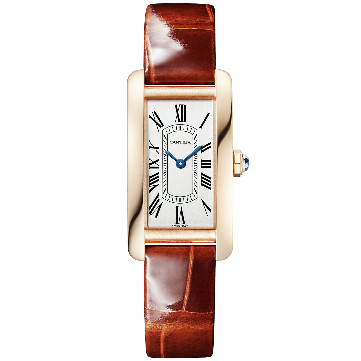 Tank Américaine Small 18ct Rose Gold Leather Strap Watch