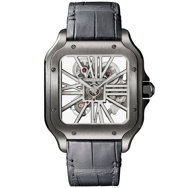 Cartier Santos de Cartier Large Black ADLC Skeleton Dial Manual-Wind Watch - Berry's Jewellers