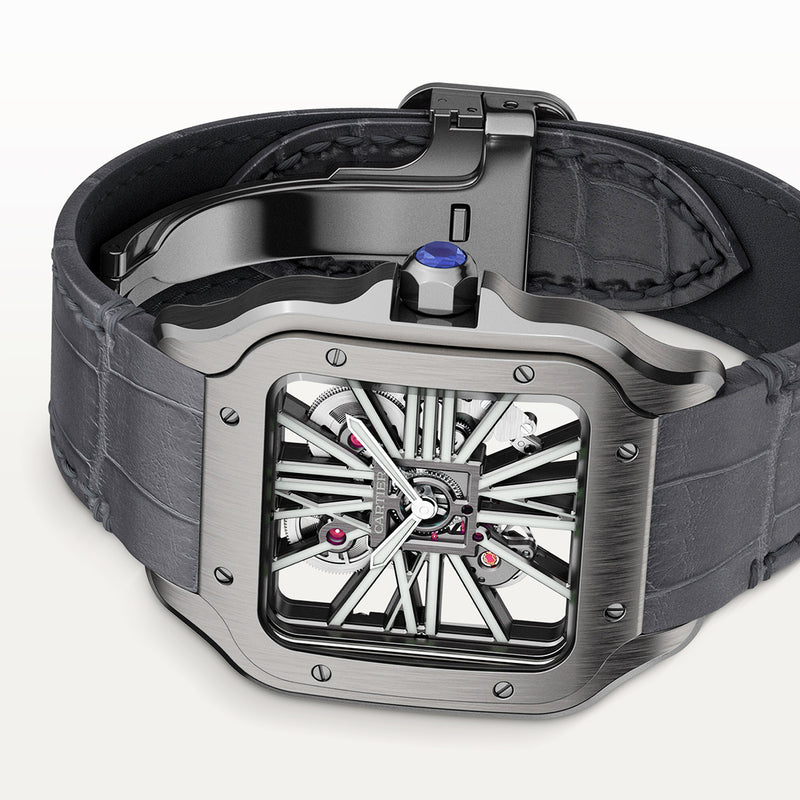 Cartier Santos de Cartier Large Black ADLC Skeleton Dial Manual-Wind Watch - Berry's Jewellers