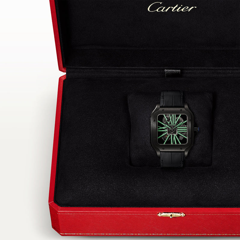 Cartier Santos de Cartier Large Black ADLC Skeleton Dial Manual-Wind Watch - Berry's Jewellers