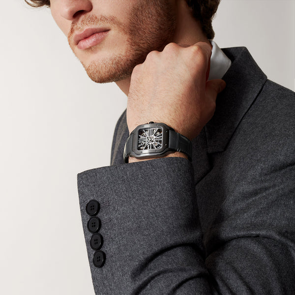 Cartier Santos de Cartier Large Black ADLC Skeleton Dial Manual-Wind Watch - Berry's Jewellers