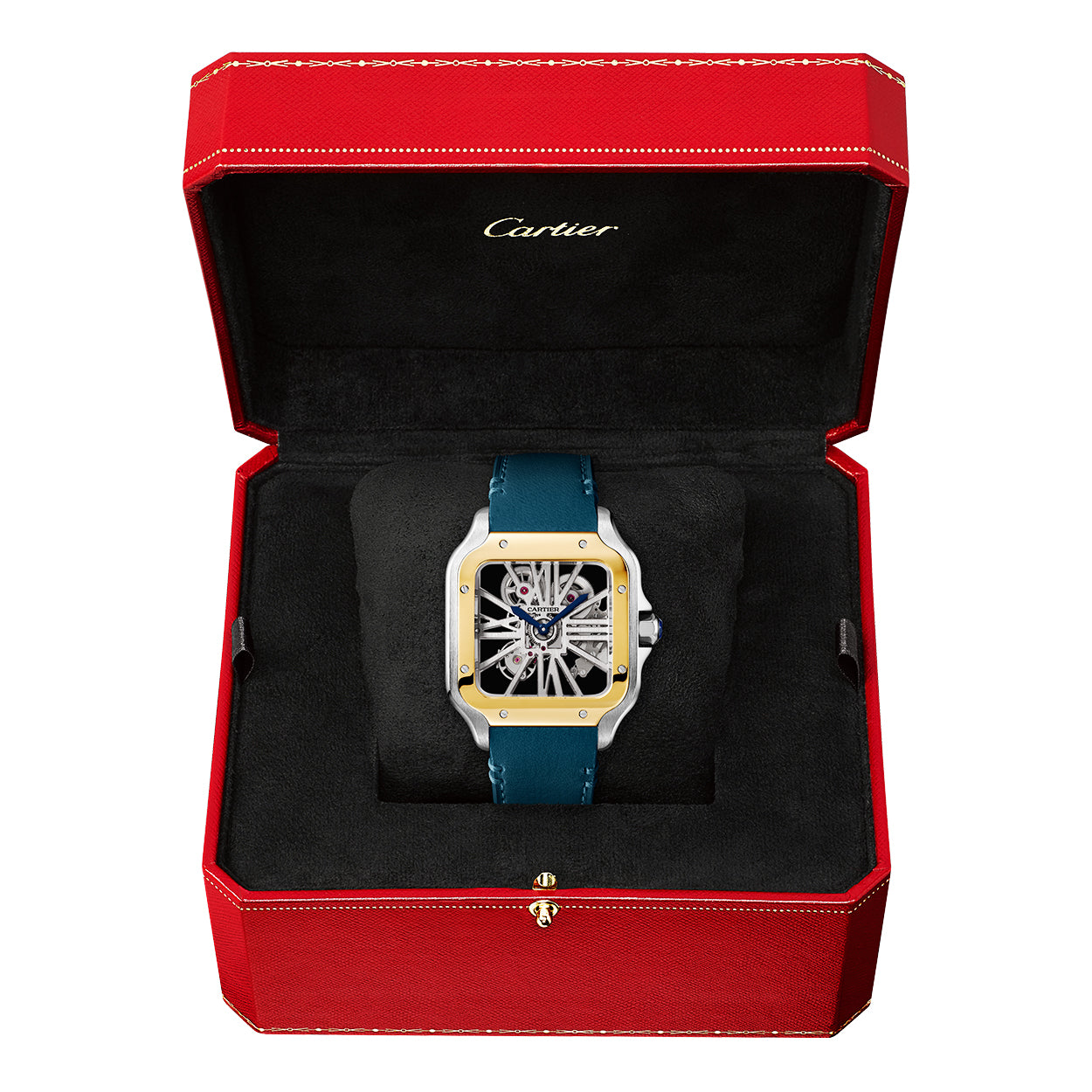 Santos de Cartier Large Skeleton Steel & 18ct Yellow Gold Strap Watch