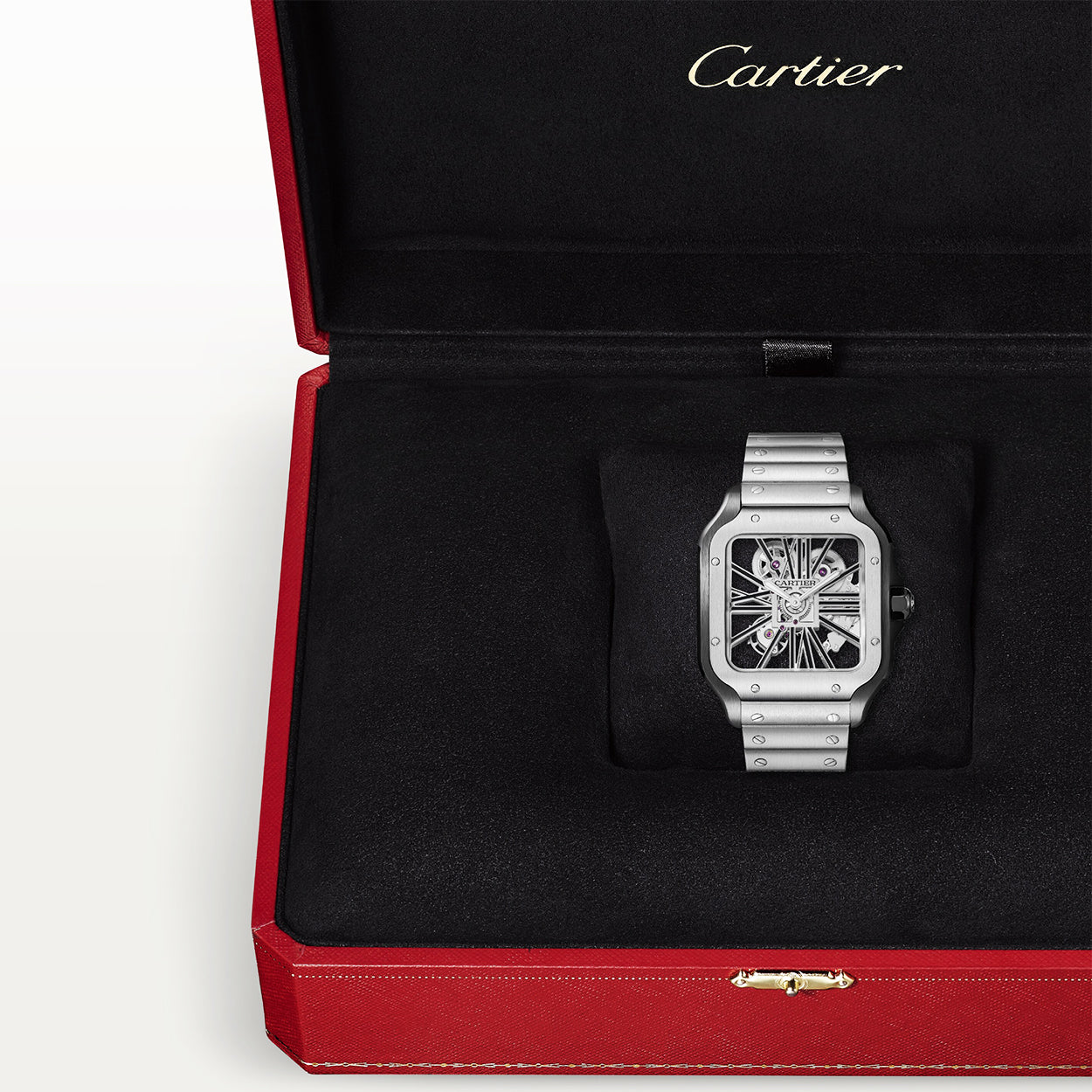 Santos de Cartier Large Skeleton Steel & Black ADLC Watch