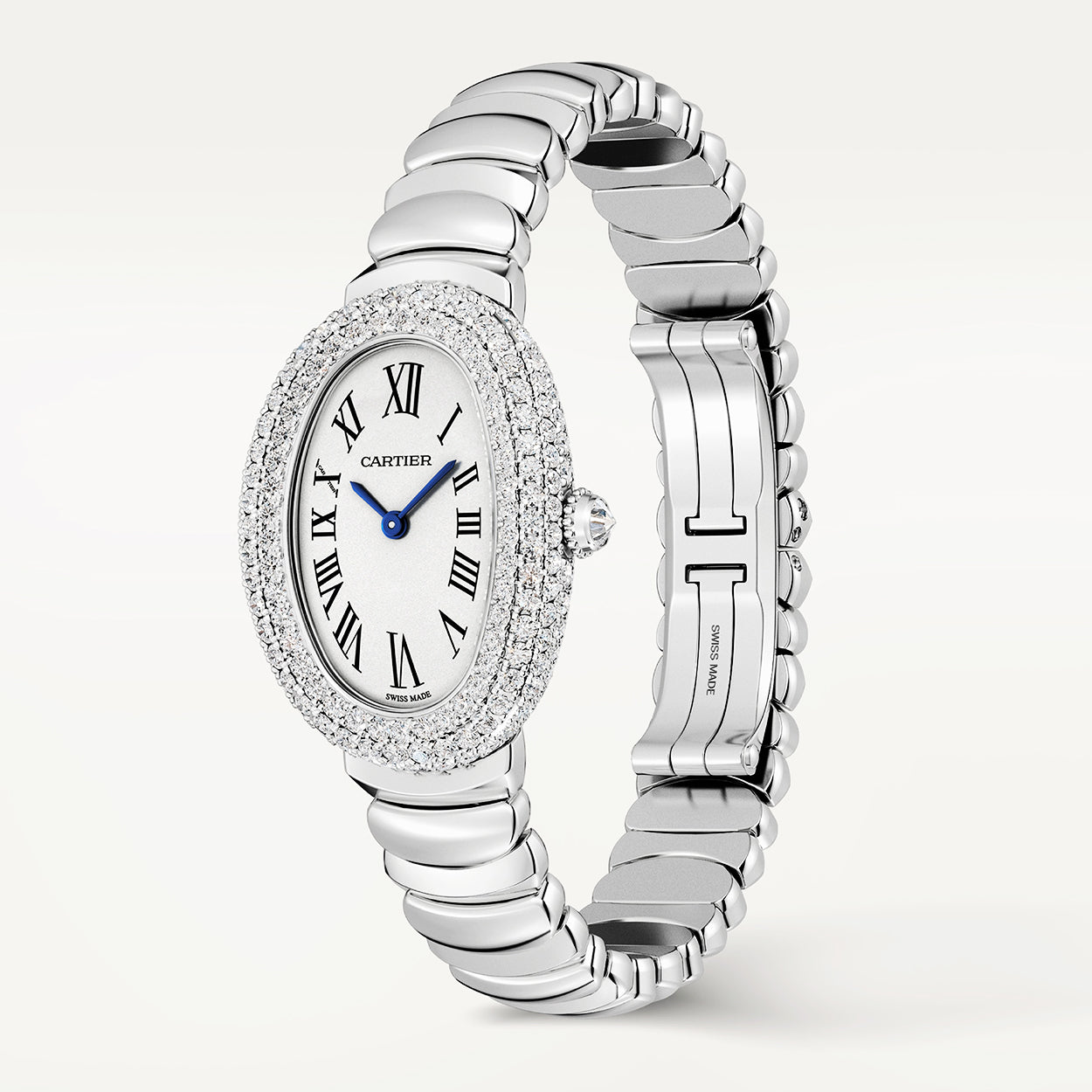 Baignoire Small 18ct White Gold Diamond Bezel Ladies Bracelet Watch