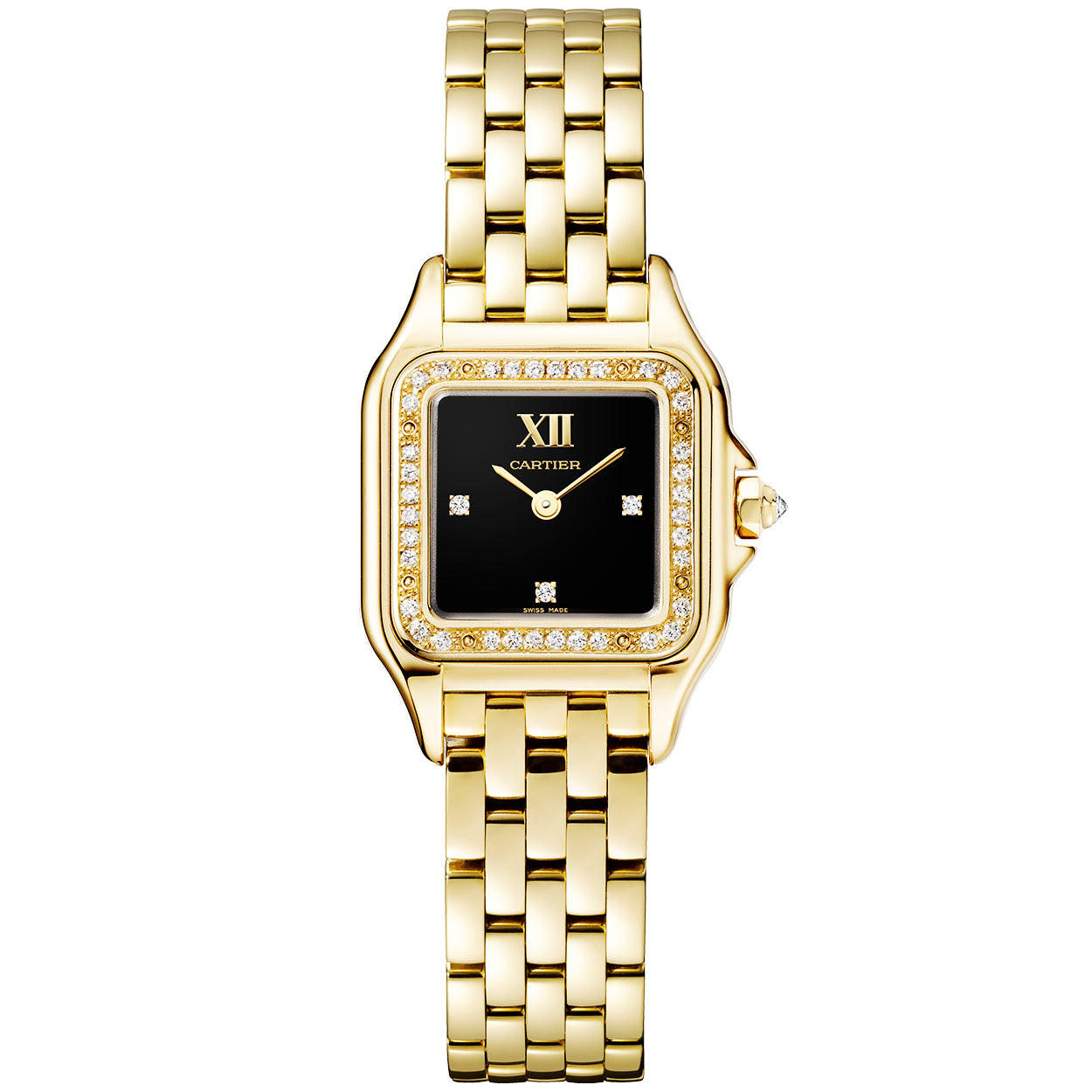 Panthère de Cartier Small 18ct Yellow Gold Diamond Set Black Dial Watch