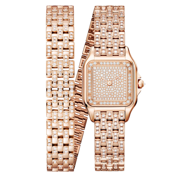 Panthère de Cartier Small 18ct Rose Gold Full Diamond Set Bracelet Watch